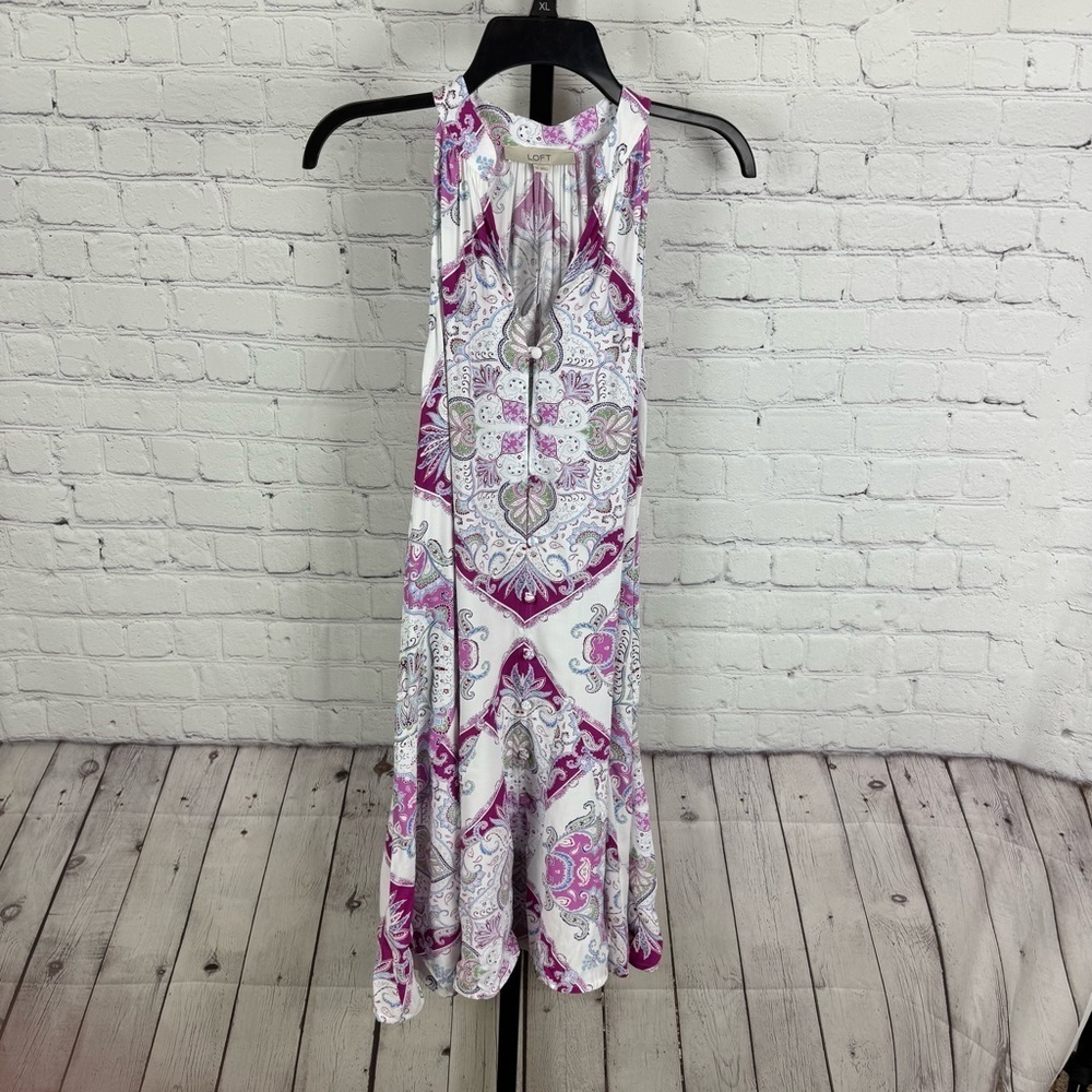 LOFT Geo Godet Halter Swing Dress Brand New With Tags Size XS - Picture 1 of 8